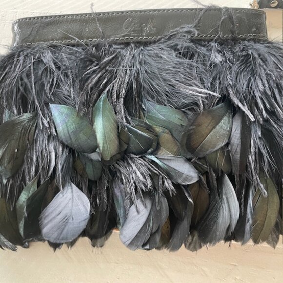 COACH OCCASIONAL FEATHER ZIP CLUTCH #44457 SILVER/BLACK PRE-OWNED - Picture 4 of 11